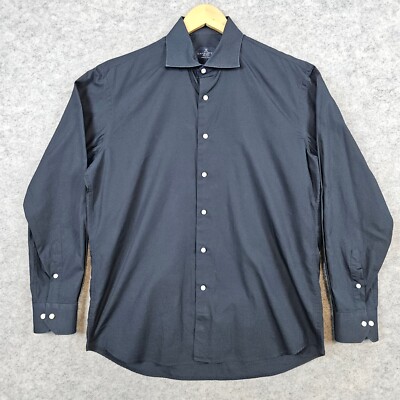 Canaletto Men's Black Dress Shirt Size L 16-32/33 100% Cotton Preppy Goth FLAWS