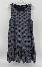 Ralph Lauren Sleeveless Dress Womens Size 10 Knee Length Blue White Diamonds