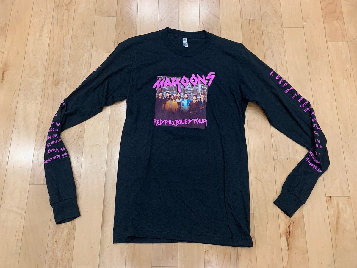 Maroon 5 Shirt Adult Small Black Red Pill Blues Concert Tour Long