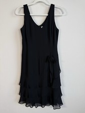 Ann Taylor LOFT Little Black Dress Size 2 Flower Applique Ruffled Tiered Hem