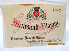 1972 Wine Label Meursault-Blagny French Wine Joseph Matrot