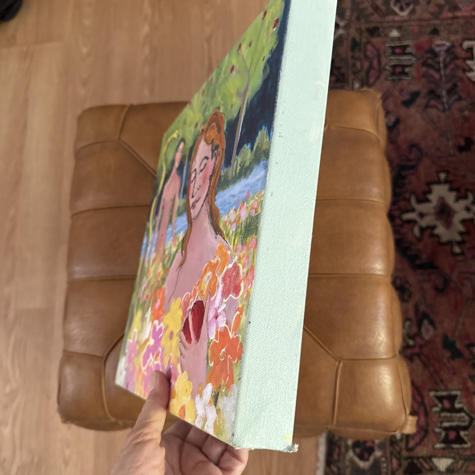 Original Painting Adam And Eve acrylic on canvas Outsider Art Biblical Art 12x12