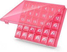 Monthly Pill Organizer Once a Day - 30 Box - Easy to Pink