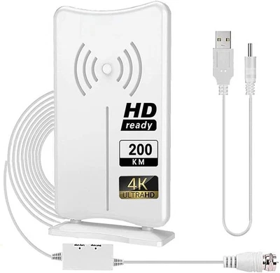 AERIAL Antena de TV interior, 200+ millas de alcance TV con amplificador amplificador amplificador de señal 4K 1080P HD