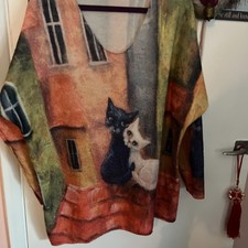 ladies multi cat unbranded possibly xxl jumper 66 cm chest 74 cms long