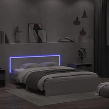 Modern Wooden Queen Size 160cm Bed Frame Base With Headboard & LED Lights Wood