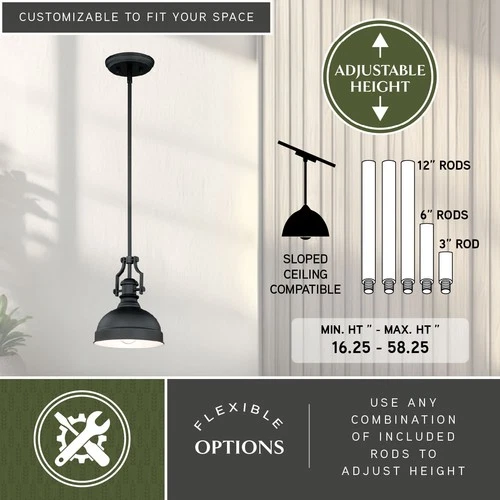 Vaxcel Lighting P0193 Bronze Keenan 8"W Pendant With Black Metal Shade - Picture 7 of 9