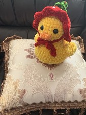 Handmade Crochet Baby Duckling with Strawberry Hat New
