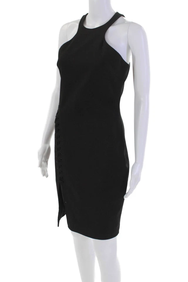 Elizabeth and James Womens Lace-Up Front Slit Midi Zipped Dress Black Size 6 - Image 2 of 4