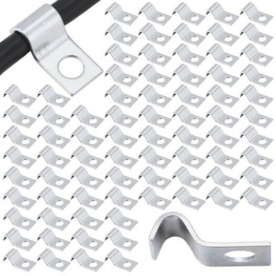 100 Pcs Silver Cable Wire Screw Clips 1/4 Inch Zinc Plated Steel Clamp Outdoor