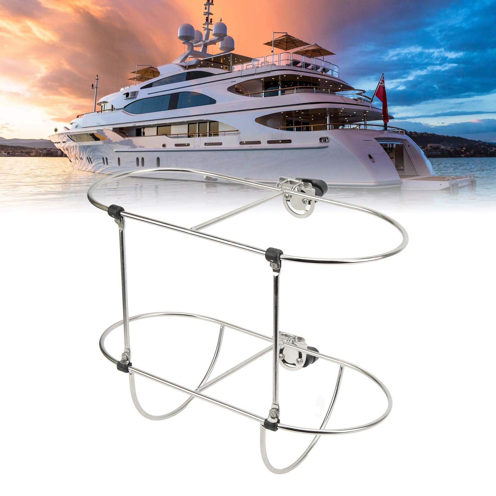 ❄ Boat Mudguard Rack 304 Stainless Steel Folding Double Holder For 7in Marine