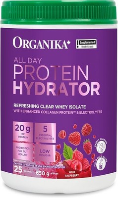 Organika Protein Hydrator Raspberry Flavor Clear Whey Isolate Collagen 650g NEW