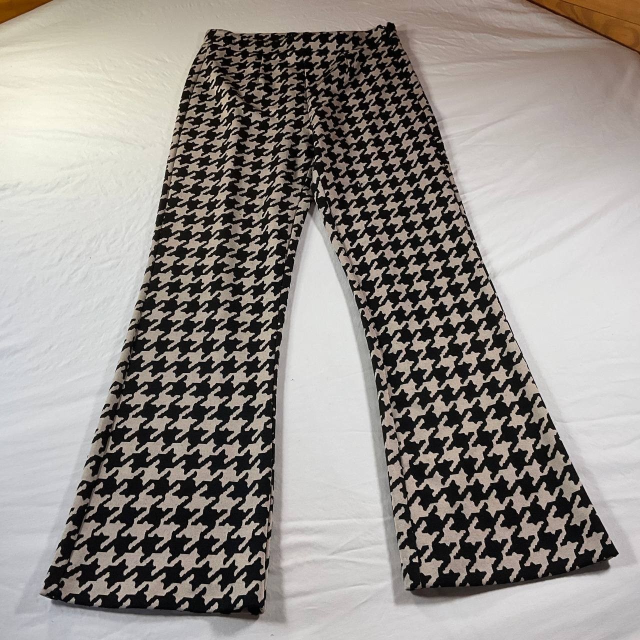 Anthropologie Sanctuary Filmore Flare Pants Womens Small Tan Black Houndstooth