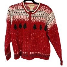 Woolrich Vintage Wool Winter Tree Red Fair Isle Zip Cardigan Women's Size Small