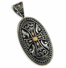 Solid Sterling Silver & 14 K Gold Bali Cross Pendant » P113