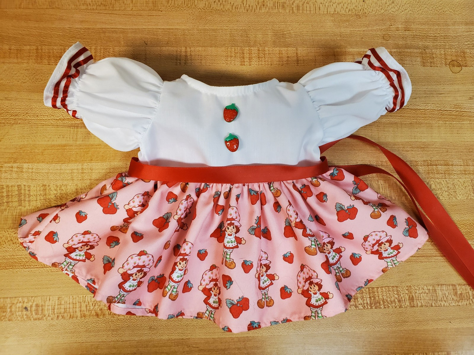 STRAWBERRY SHORTCAKE DRESS+ BOWS w/ RIBBON SASH for 16" CPK CABBAGE PATCH KIDS