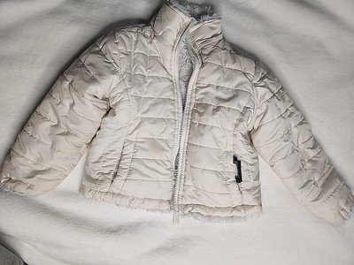 Me Jane Mini Reversible Sz 24 Month Puff/ Faux Fur Jacket Cream & White