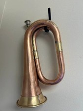 Antique Copper Brass Military Bugle Threaded Mouthpiece w/ Chain, Suspension
