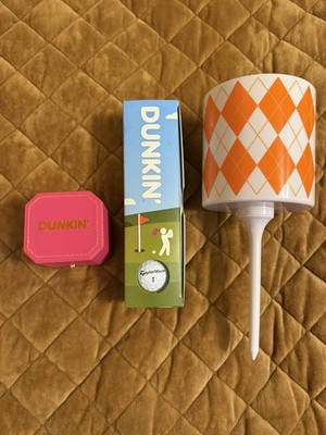 Dunkin Limited Edition Golf Ball , Golf Tee Cup Holder  & Munchin Ring Box Rare