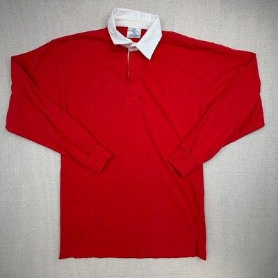 Front Row Rugby Shirt Red White Long Sleeve Cotton Rugby Jersey Mens L