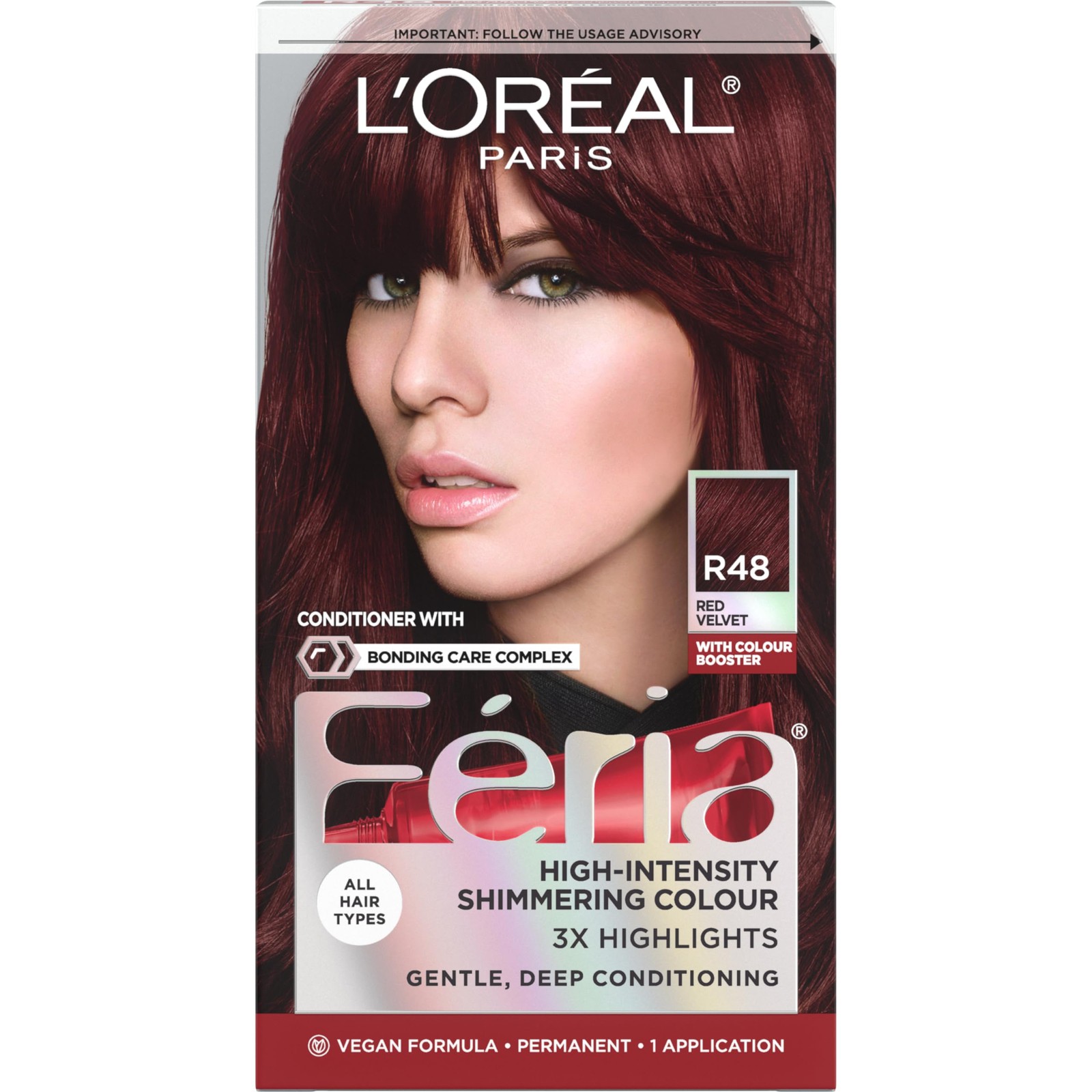 Feria Multi-Faceted Shimmering Permanent Hair Color, R48 Red Velvet (Intense ...