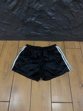 Vintage 90s Adidas Shiny Nylon Sprinter Shorts Black White 3 Stripe Run Mens M