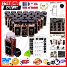 25 Spice Jars with 547 Labels- Glass Spice Jars with Black Metal Caps, 4oz Em...