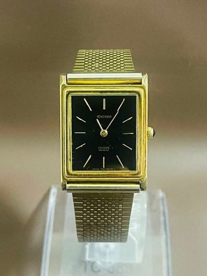 CITIZEN EXCEED Quarzuhr Gold Square Case Black Dial From Japan