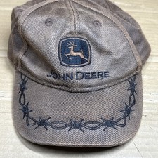 John Deere Boys Toddler Hat Brown Barbed Wire Oilskin Adjustable Strap Logo Cap
