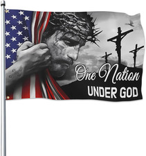 One Nation under God Flag Christian Jesus American Flags for outside 3X5 Double