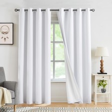 Linen Coating Full Blackout Curtains Pure White Thermal Insulated Rustic Text...