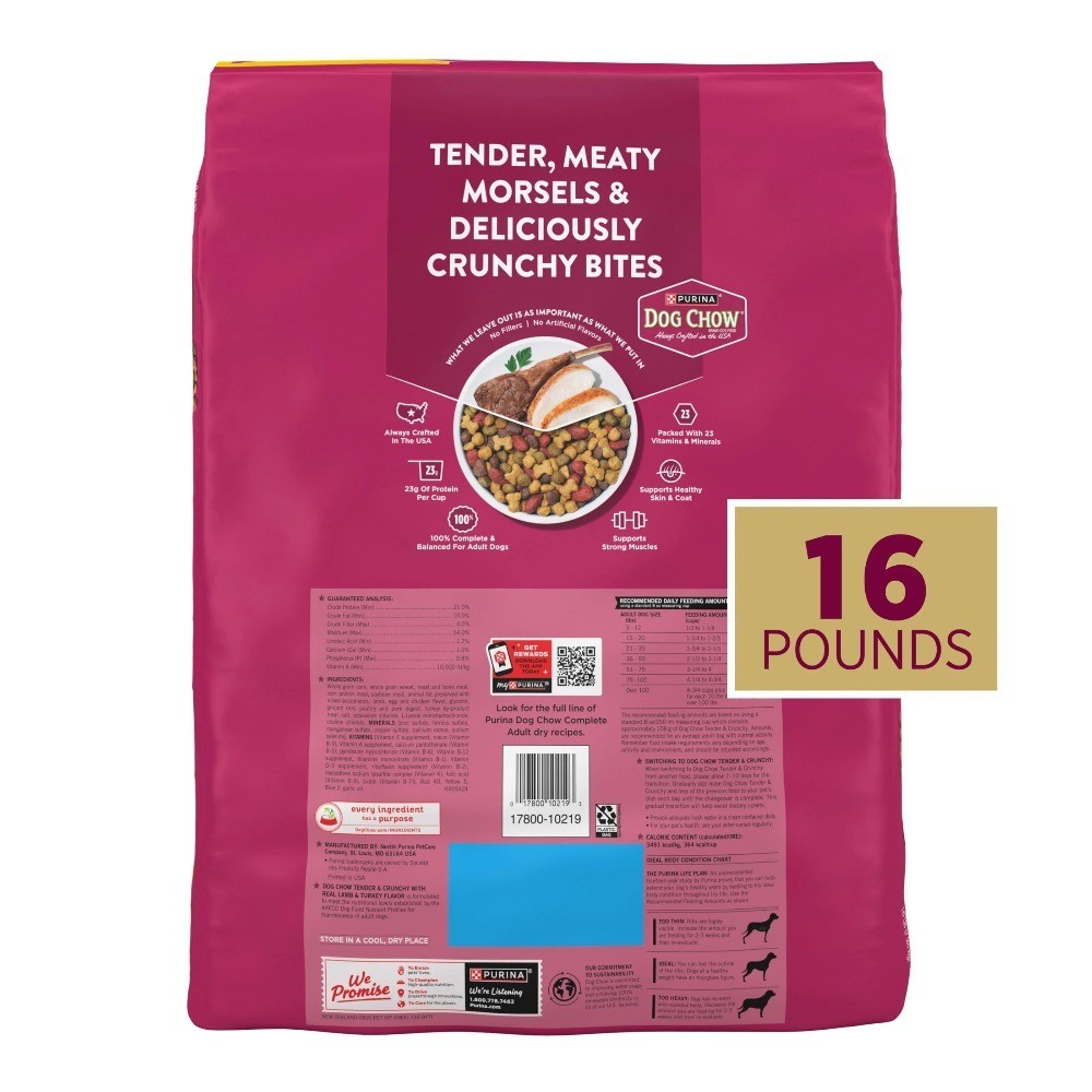 Adult Dry Dog Food with Real Lamb and Turkey Flavor Tender and Crunchy Bites 16