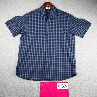 Zanella Shirt Large Blue Check Casual Button Up Short Sleeve Made In Italy