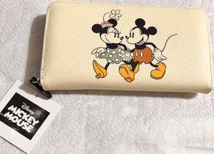 Disney Mickey Mouse & Minnie Mouse Large Cream Zip Around Wallet