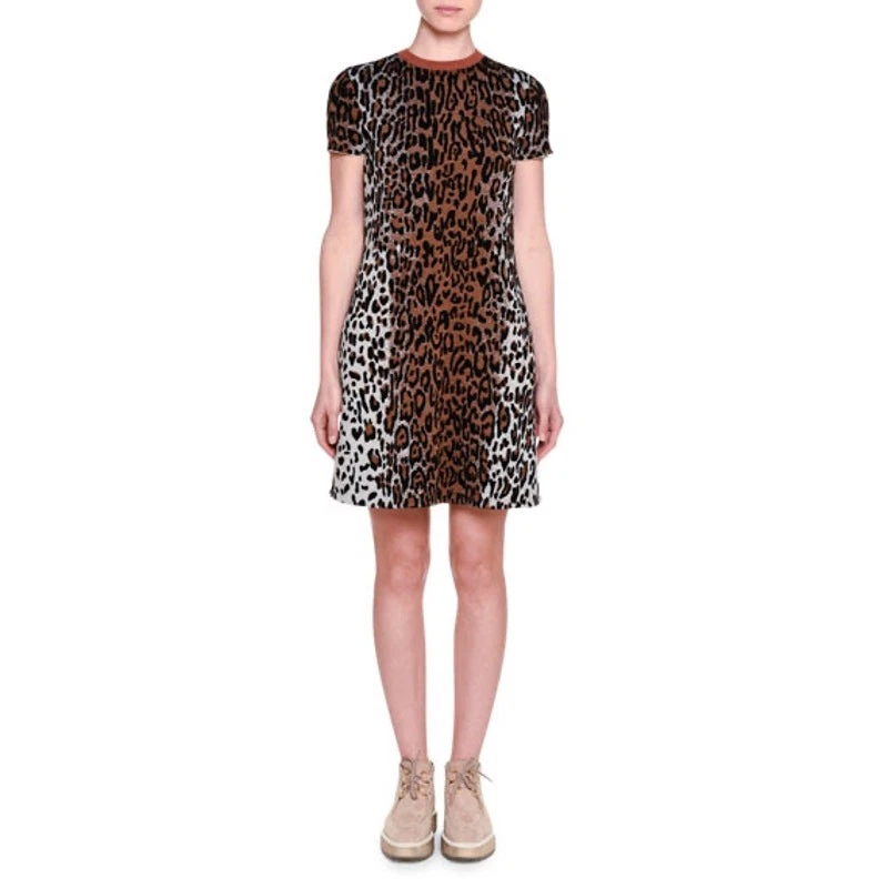 Vestido recto Stella McCartney mezcla lana manga corta estampado leopardo UE 40/US S Foto 2 de 4