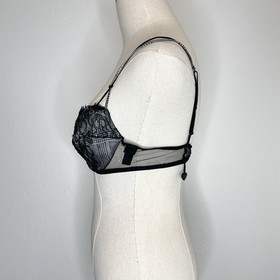 La Perla Black Label Bra 34C Black White Plaid Underwire Lace Strappy Mesh