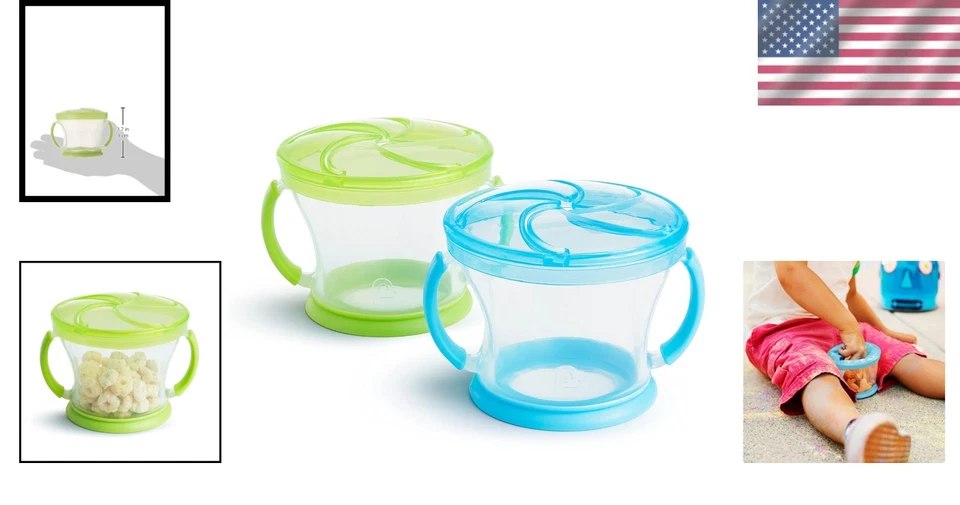 Tazas de bocadillos para niños pequeños sin derrames, paquete de 2 en azul/verde, sin BPA y aptas para lavavajillas Foto 2 de 4