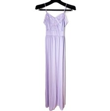 Vtg 1970's Satin Slip Dress Lace Trim ILGWU Union Made Maxi Coquette Fem Regency