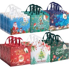 18 Pack 13 Large Christmas Gift Bags Reusable Non-Woven Handles Holiday