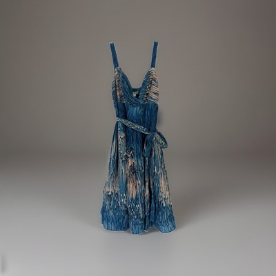 Anthropologie $168 LIL Caballo Falls Silk Dress Teal Blue Size 8 Flattering Fit