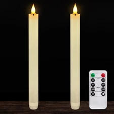 2 Pcs Real Wax Made Flameless Taper Candles with Remote and Timer, 9.6" Ivory...