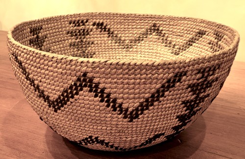 Antique Yokuts Coiled Basketry Bowl - Rattlesnake and Arrowhead Motif