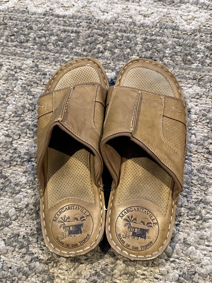 Margaritaville Soles of the Tropics Brown Flip Flop Slip On Slide Sandal Mens 9 - Image 2 of 3