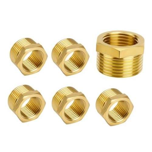 6pcs Brass Reducer Hex Bushing, 3/8" NPT Male to 1/4" NPT Female Heavy Duty