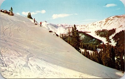 Postcard Two Skiers Viewing Loveland Pass - Arapahoe Basin Ski Area Colorado
