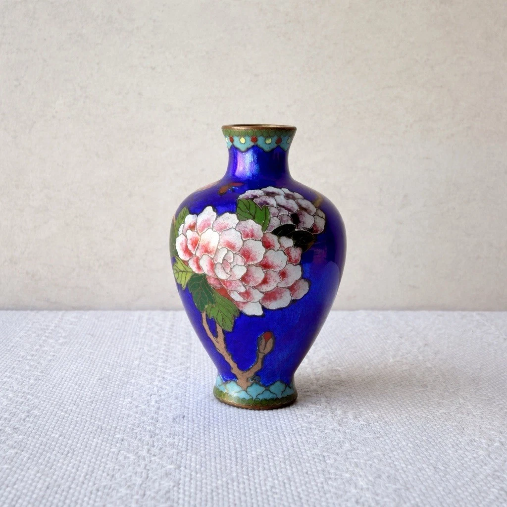 蓝色景泰蓝日本古董花瓶| eBay