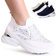 Damenschuhe Plateau Sneaker Glitzer Light Slipper Keilabsatz Chunky Turnschuhe 