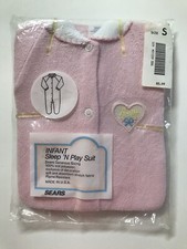 Vintage Sears Small Infant Sleep N Play Suit Pink Knit Baby One Piece Nostalgic