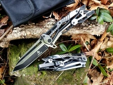 Jin Jun Lang Unique Mechanical Lock Manual Pocket Knife Tip-Up Black Silver 