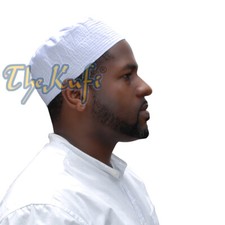 Islamic Kufi Prayer Cap Plain White Pleated-top Fabric Peci Muslim Prayer Hat